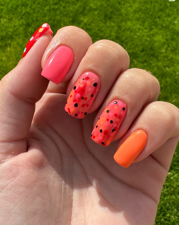 Coral Confetti Nails