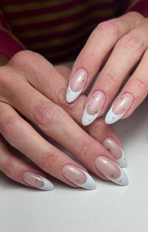 Stars on Classic White Nails